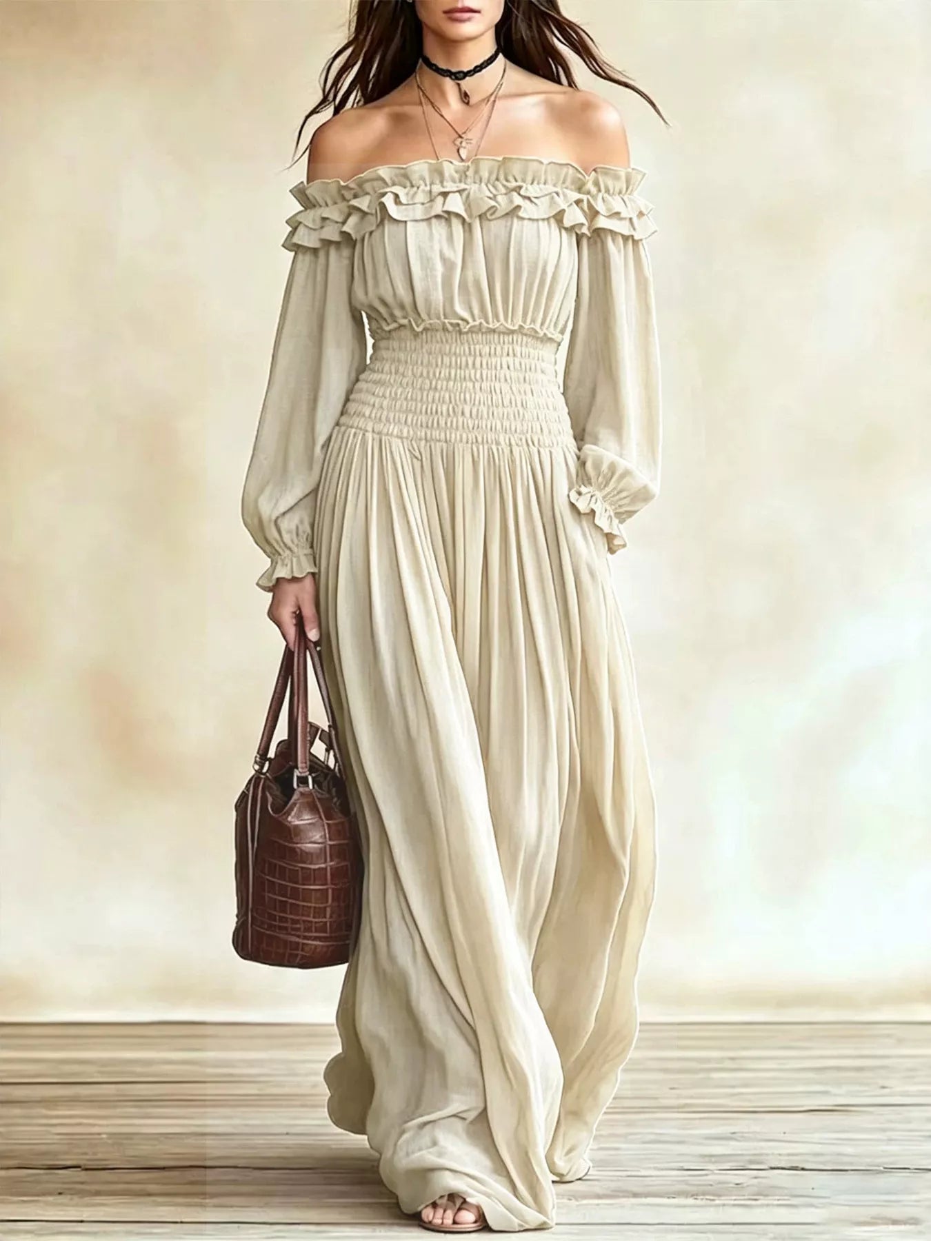 Full Size Off-Shoulder Ruffled Maxi Dress with Smocked Waist Plus Size