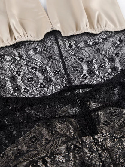Halter Neck Lace Waist Maxi Dress
