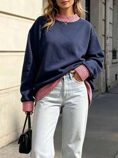 Polka Dot Contrast Trim Dropped Shoulder Sweatshirt