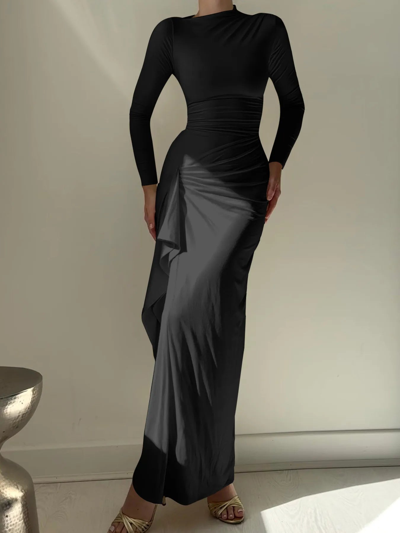 Ruched Long Sleeve Maxi Dress