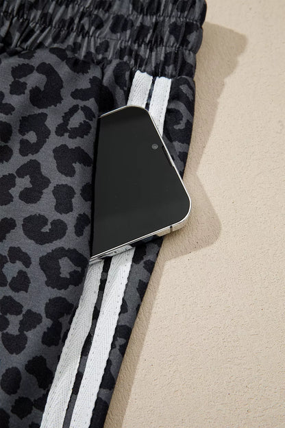 Leopard Print Varsity Striped Detail 3/4 Sleeve Top Shift Pant Set