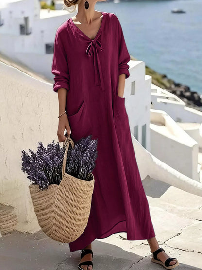 Full Size Long Sleeve Loose Maxi Dress with Pockets Plus Size