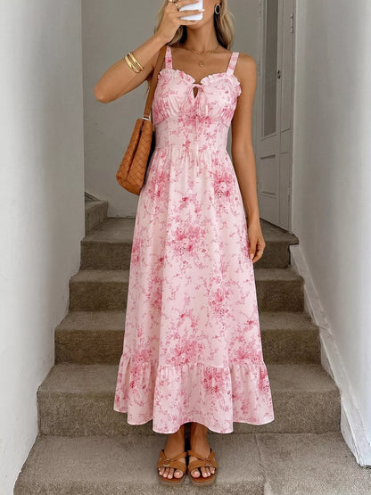 Floral Print Frill Trim Cami Dress