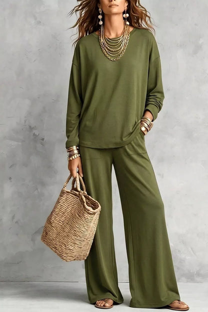 Long Sleeve Top and Wide-Leg Pants Set