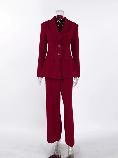 Single-Breasted Blazer and Wide-Leg Pants Set