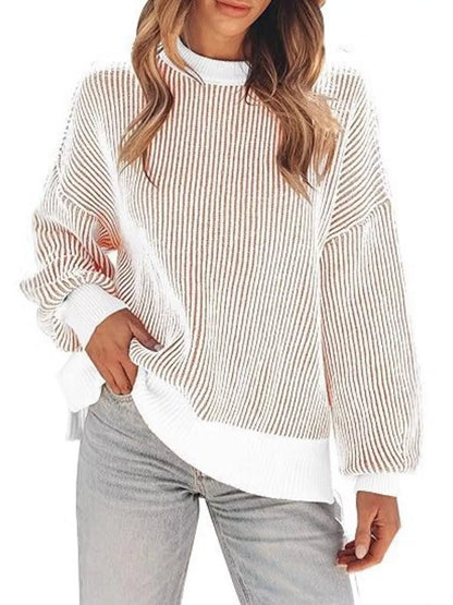 Stripe Dropped Shoulder Sweater for Women Relaxed Chic Knit
