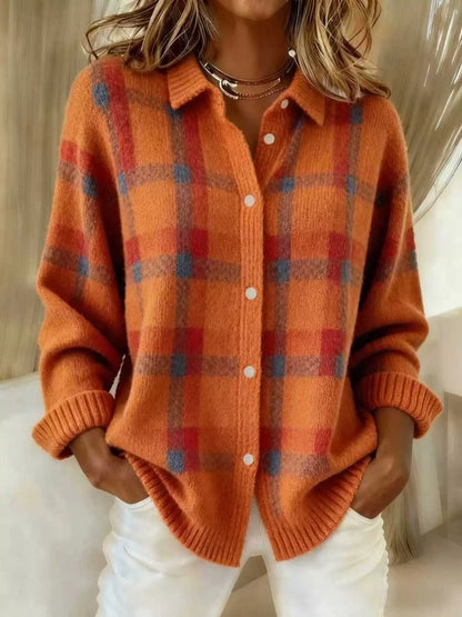 Full Size Plaid Button-Down Knit Cardigan Plus Size