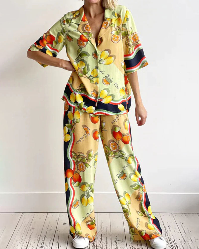 Summer abstract fruit print two-piece set