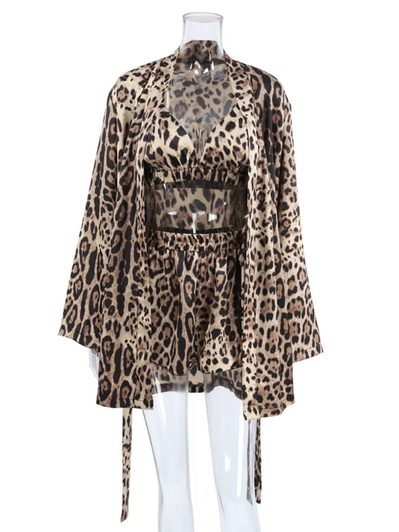 Leopard Bra & Cardigan and Shorts Set