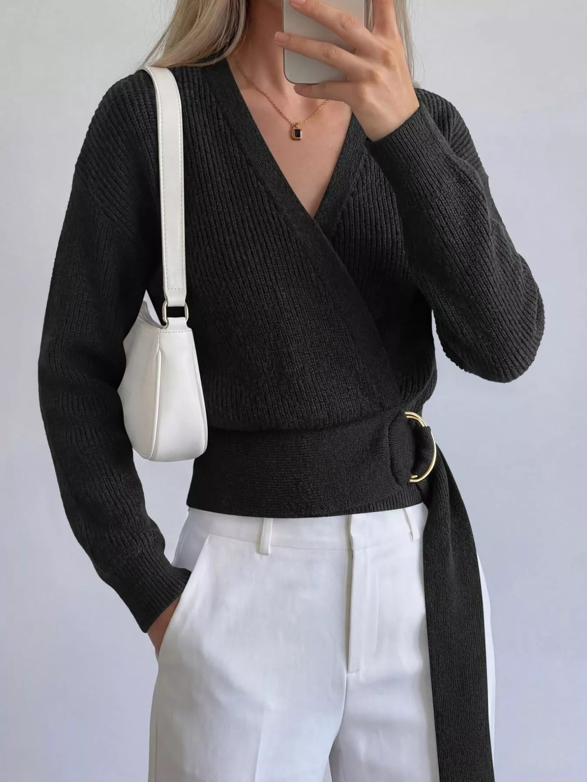 Metal Ring Detail Dropped Shoulder Sweater
