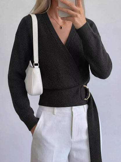 Metal Ring Detail Dropped Shoulder Sweater