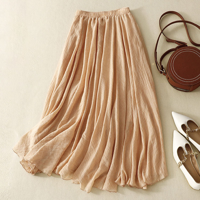 Artistic pleated cotton and linen twill skirt