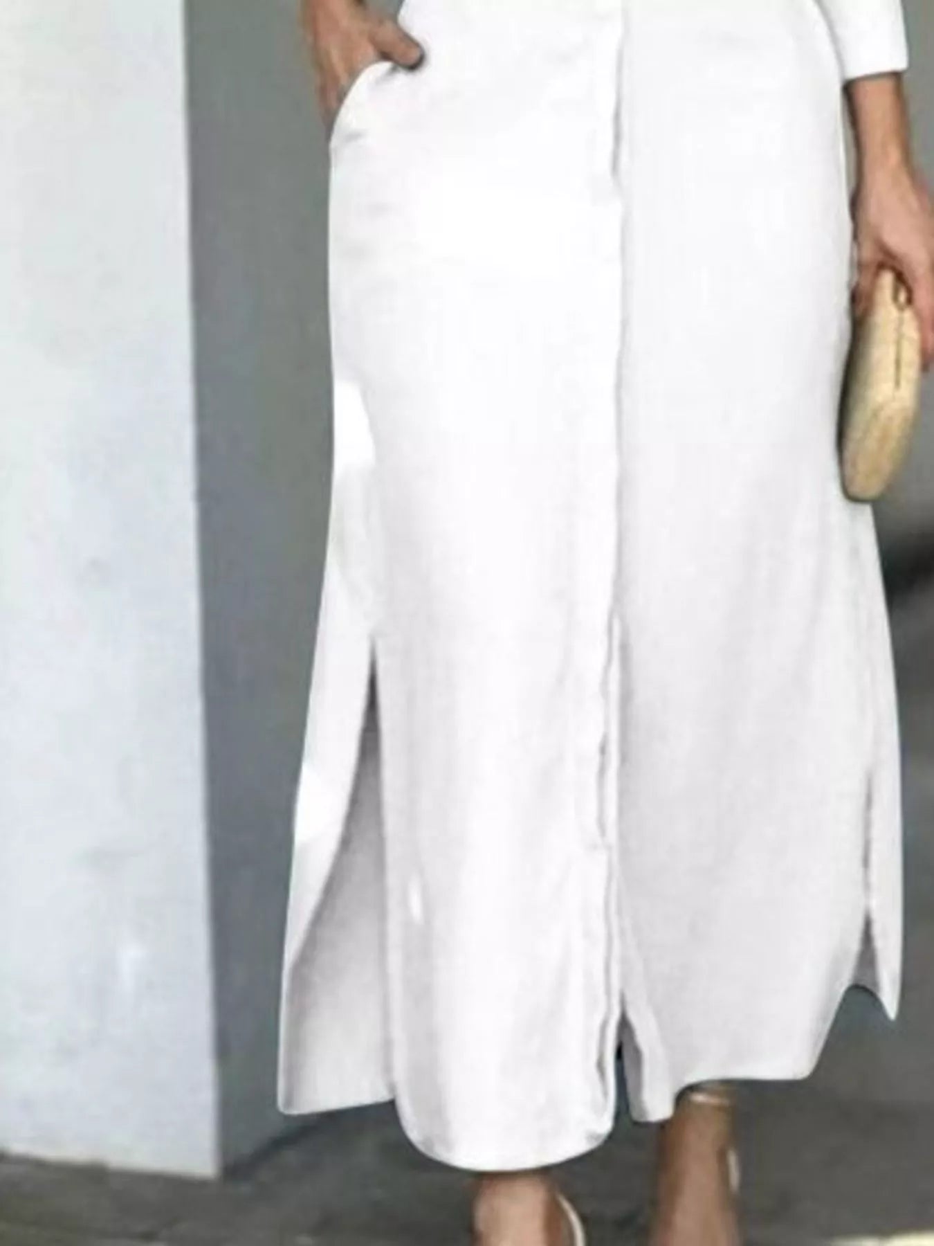 Side Slit Long Sleeve Shirt Dress