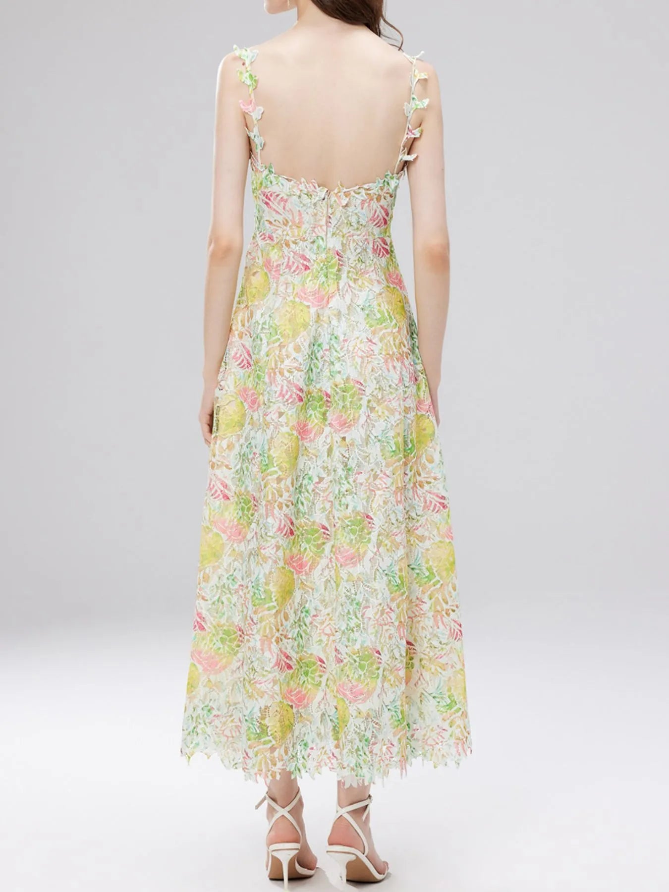 Floral Lace Sleeveless V-Neck Midi Dress