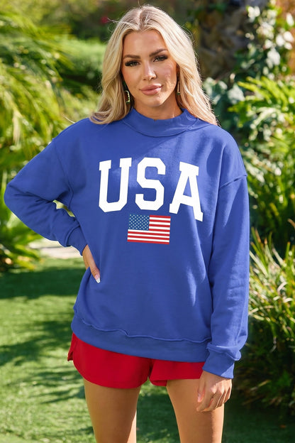 Racing Red Mock Neck Reversible USA/America Graphic Sweatshirt