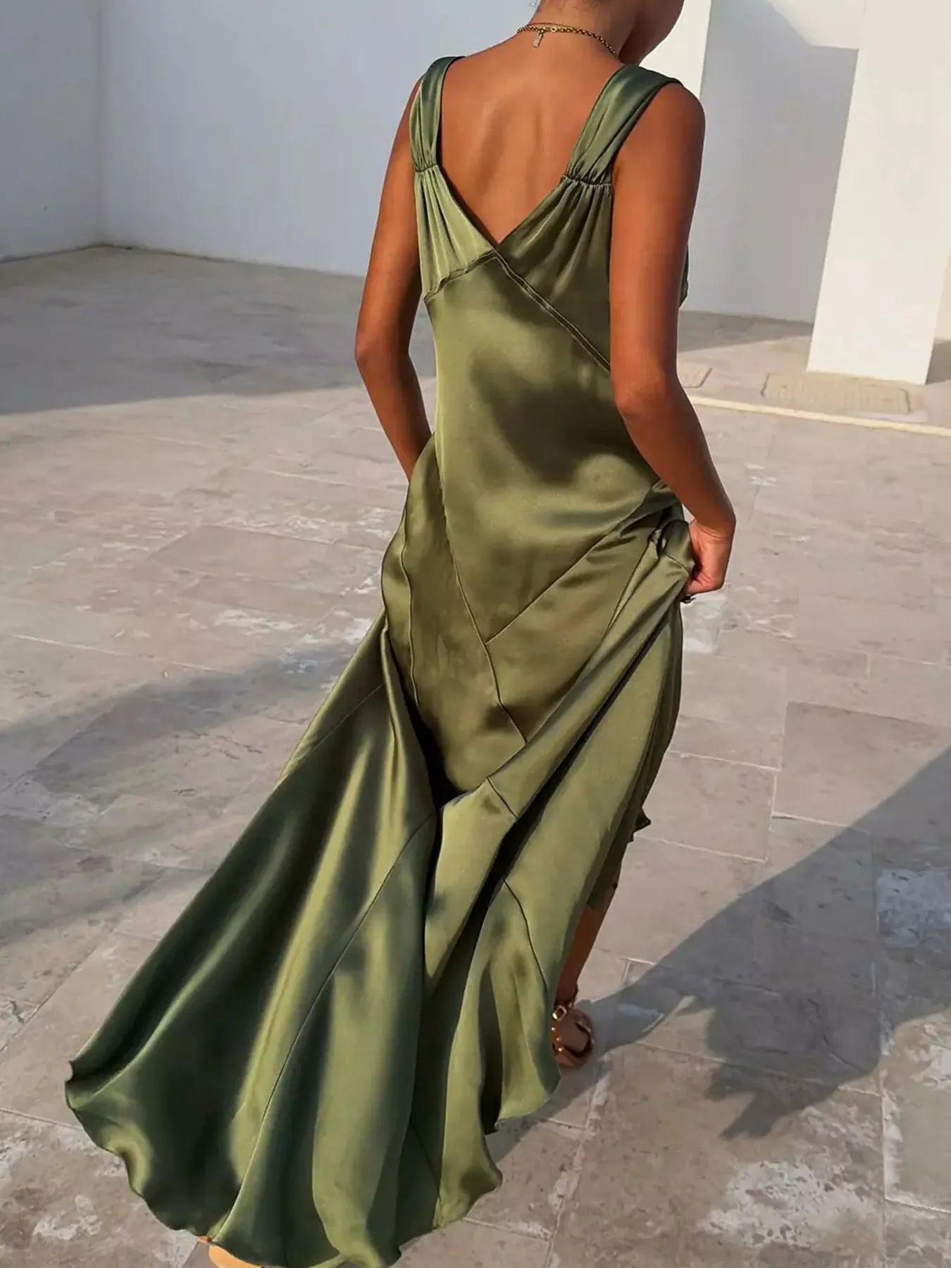 Sally's Satin V-Neck Slit Maxi Dress