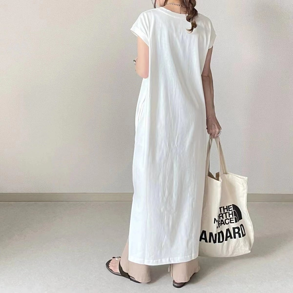 Simple Cotton Short Sleeves Maxi Dress