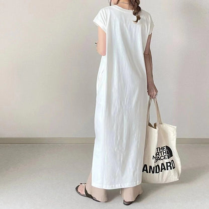 Simple Cotton Short Sleeves Maxi Dress