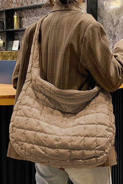 Blue Zone Planet | Light French Beige Quilted Zipper Large Shoulder Bag