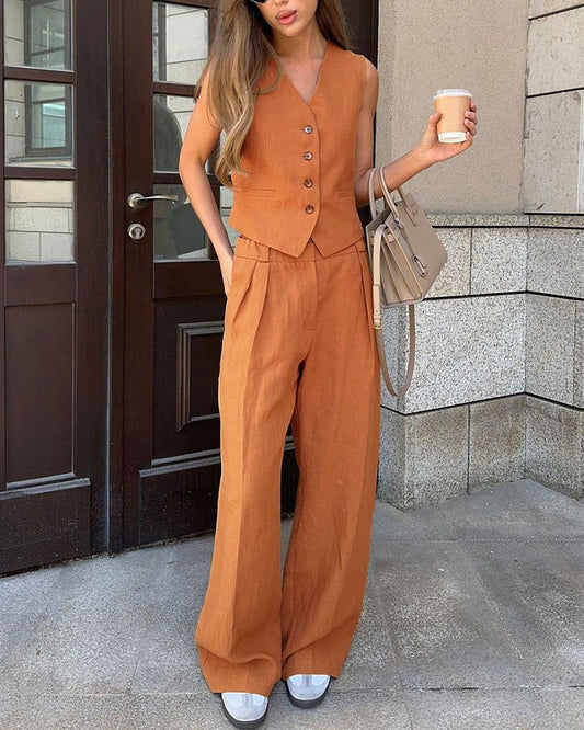 Sleeveless vest low waist pants two piece set