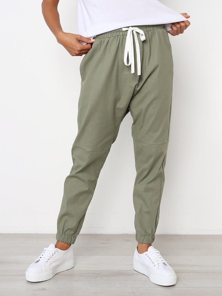 Drawstring Elastic Waist Pockets Jogger Pants