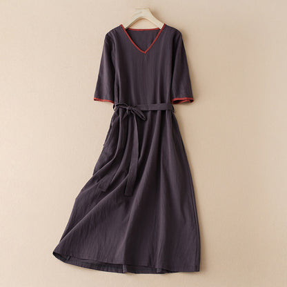 Literary cotton and linen tie dress