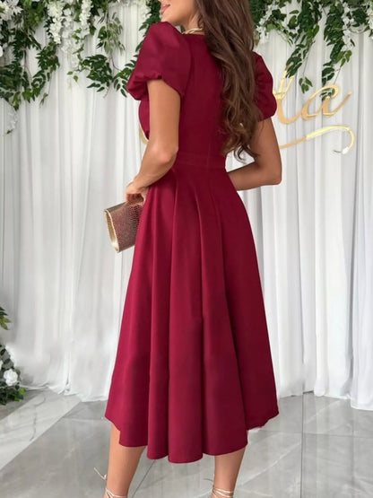 Surplice Puff Sleeve Midi Dress