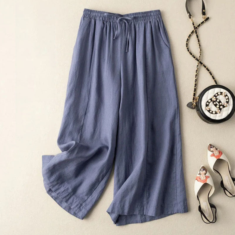 Dropping cotton and linen cropped wide-leg pants