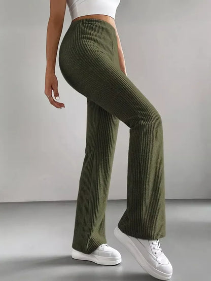 Ribbed Knit High Waist Flare Pants