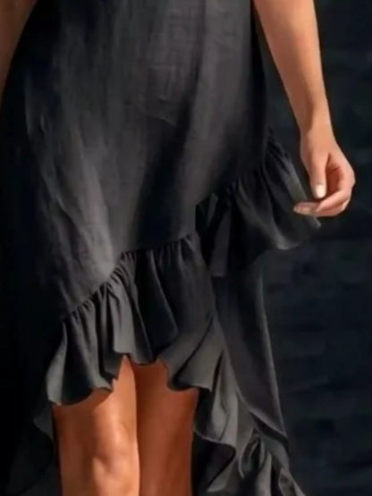 Full Size Ruffled Asymmetrical Hem V-Neck Sleeveless Dress Plus Size