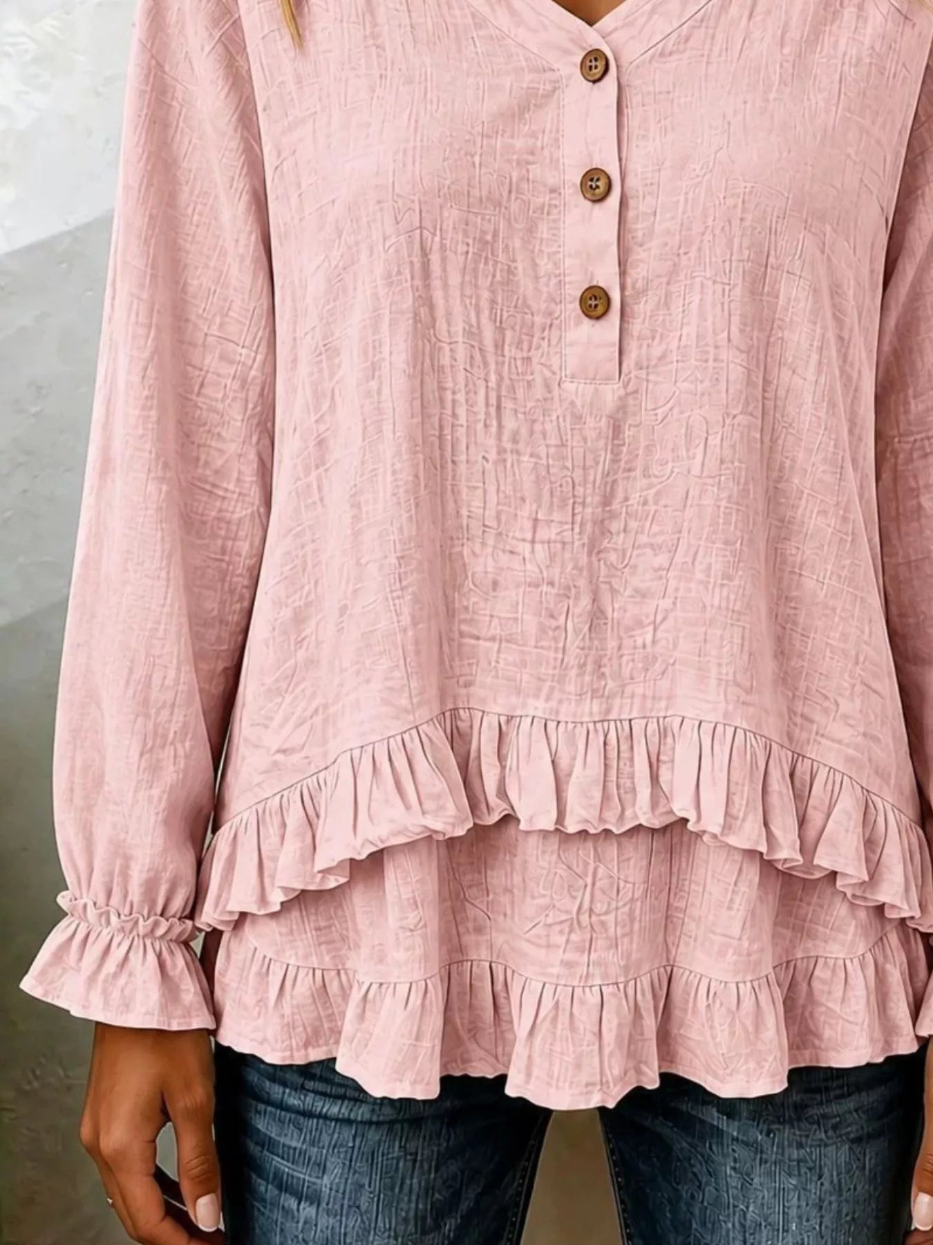 Ruffled Hem Long Sleeve Blouse