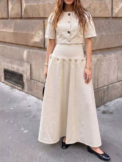 Gold Button Top and Skirt Denim Set