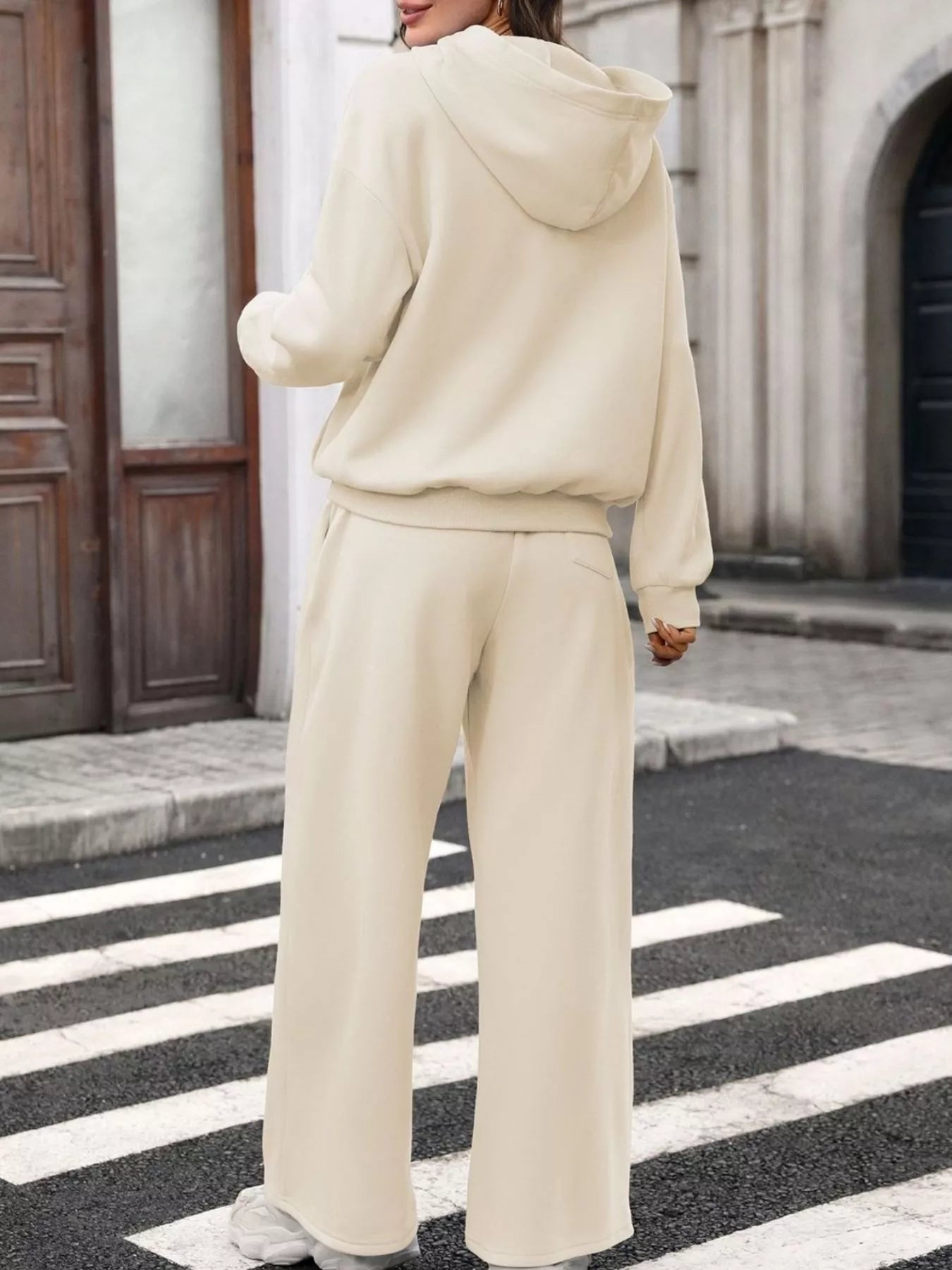 Kangaroo Pocket Hoodie and Wide-Leg Pant Set