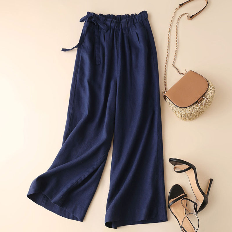 New style thin cotton and linen wide-leg trousers