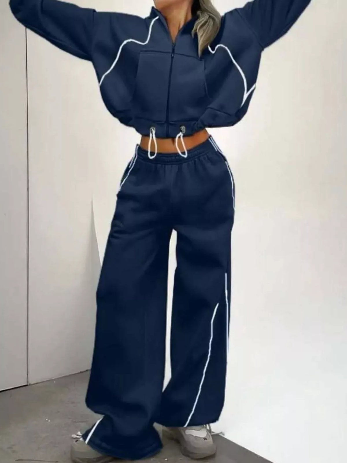 Cropped Zip-Up Hoodie and Wide-Leg Sweatpants Lounge Set