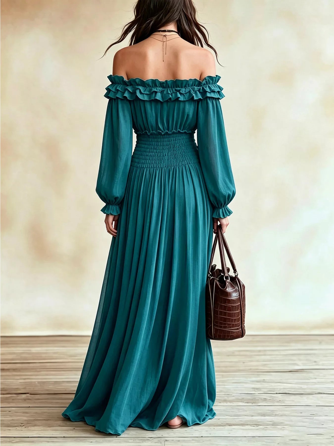 Full Size Off-Shoulder Ruffled Maxi Dress with Smocked Waist Plus Size