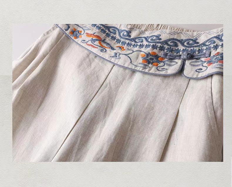 Cotton and linen thin embroidered casual pants