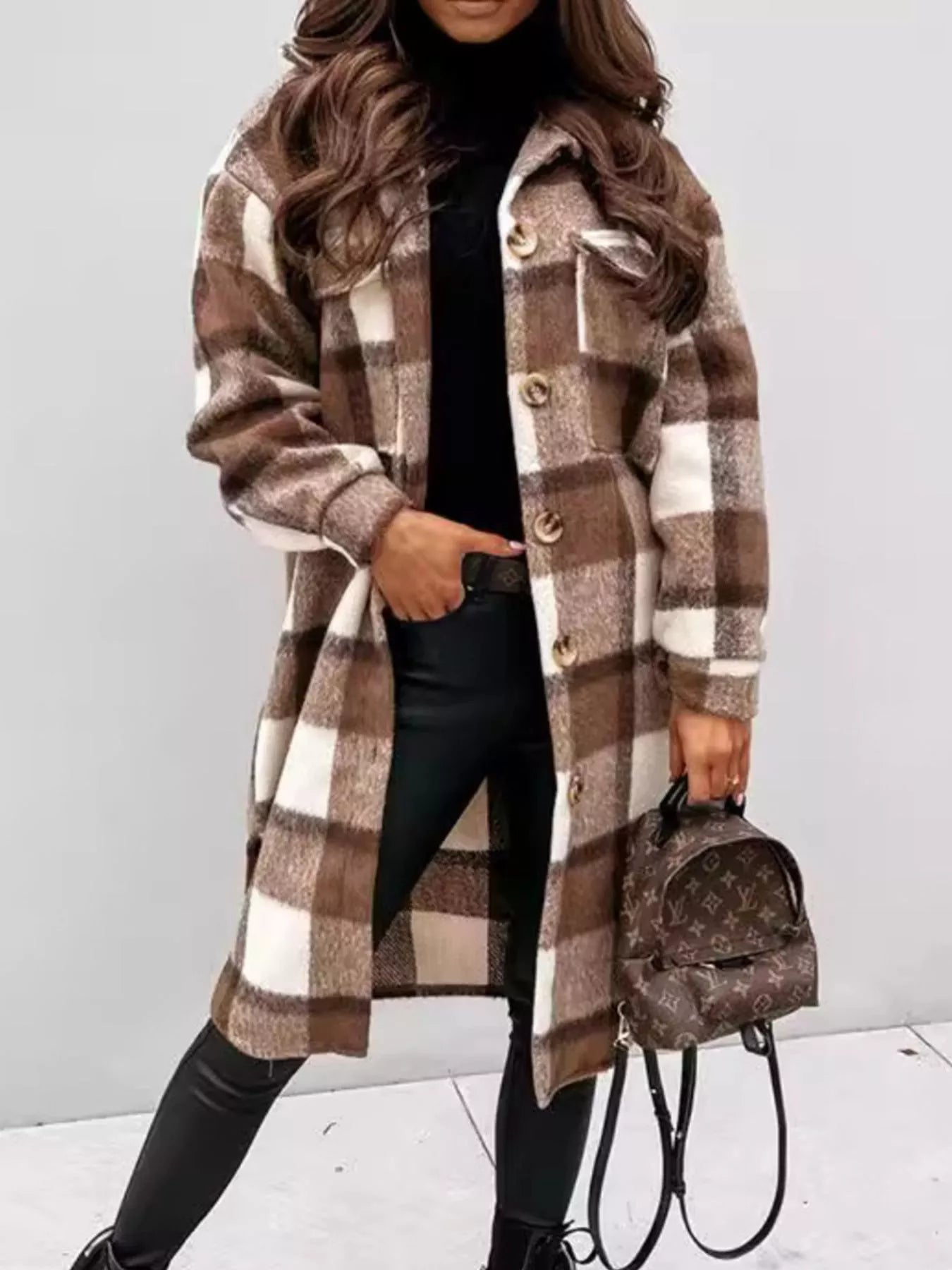 Longline Plaid Button-Up Coat for Women | Boutique Outerwear