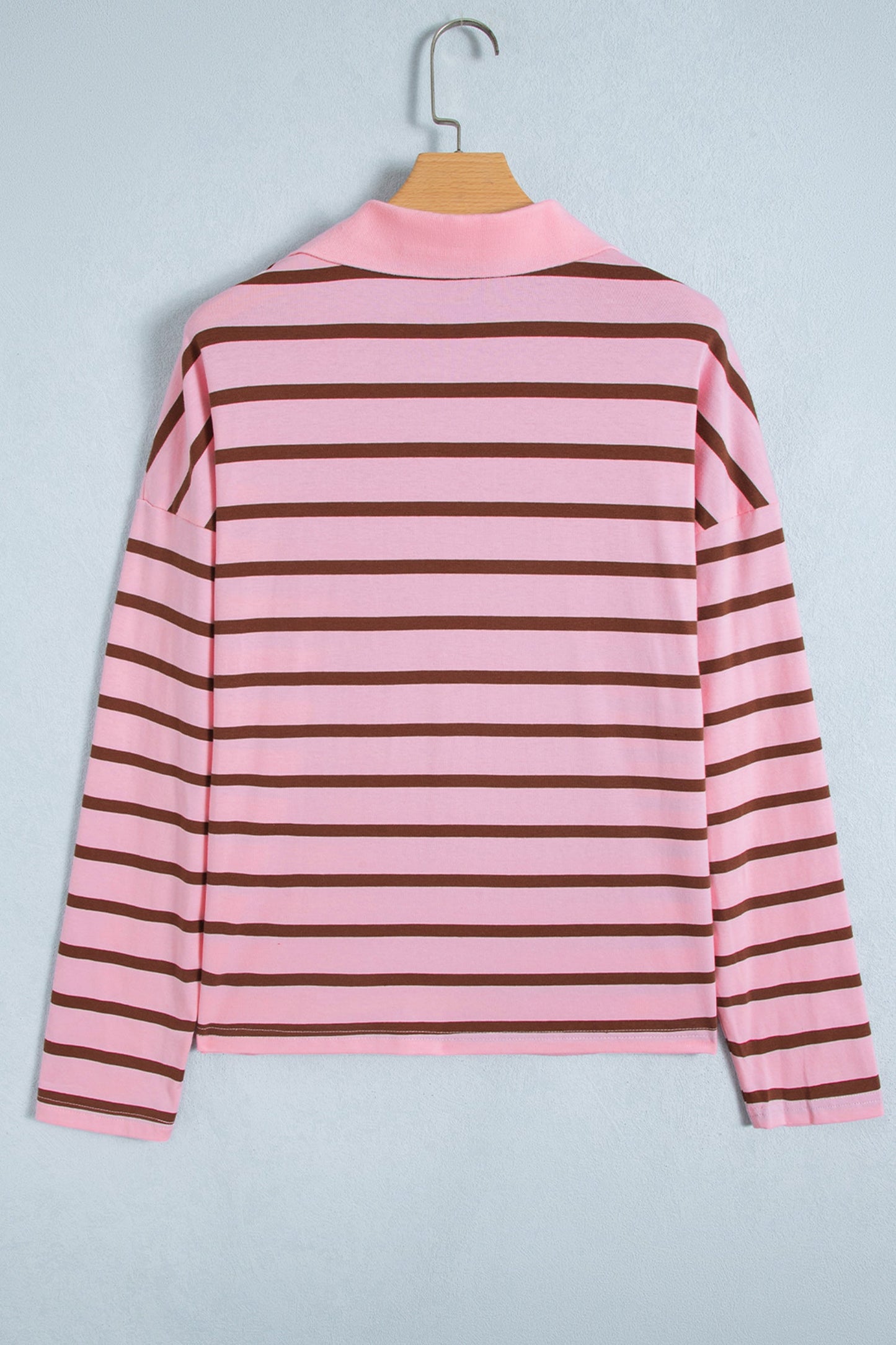 Pink Stripe Striped Long Sleeve Collar Shift Top