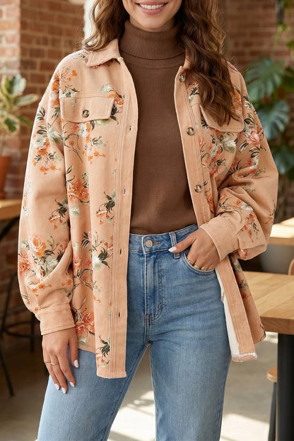 Floral Print Long Sleeve Denim Jacket