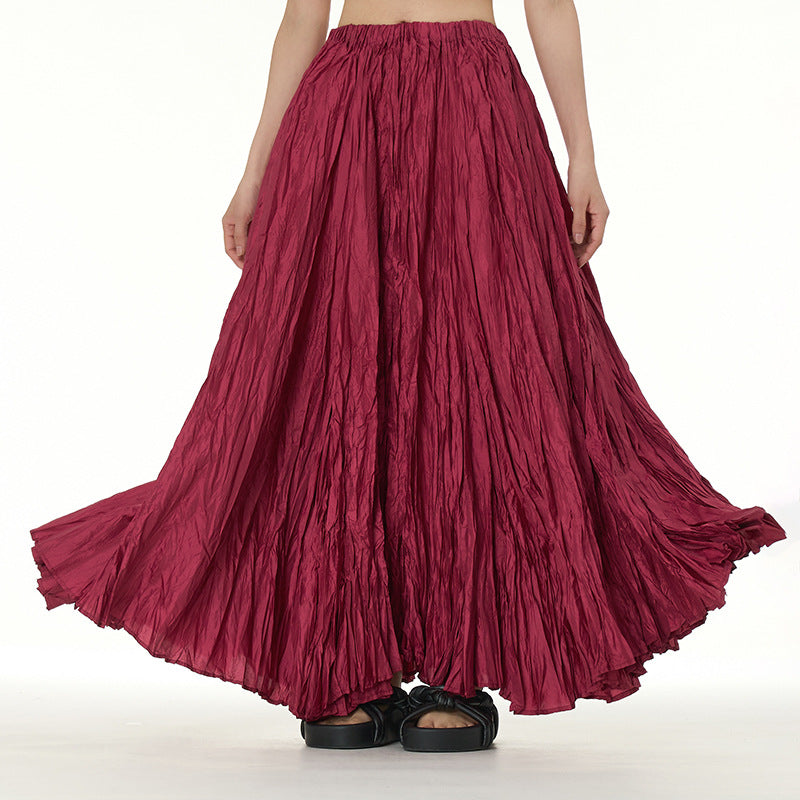 Unique Fold Solid Color Long Skirt