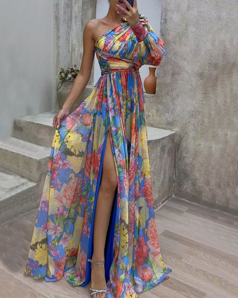 Elegant off-shoulder slit evening dress