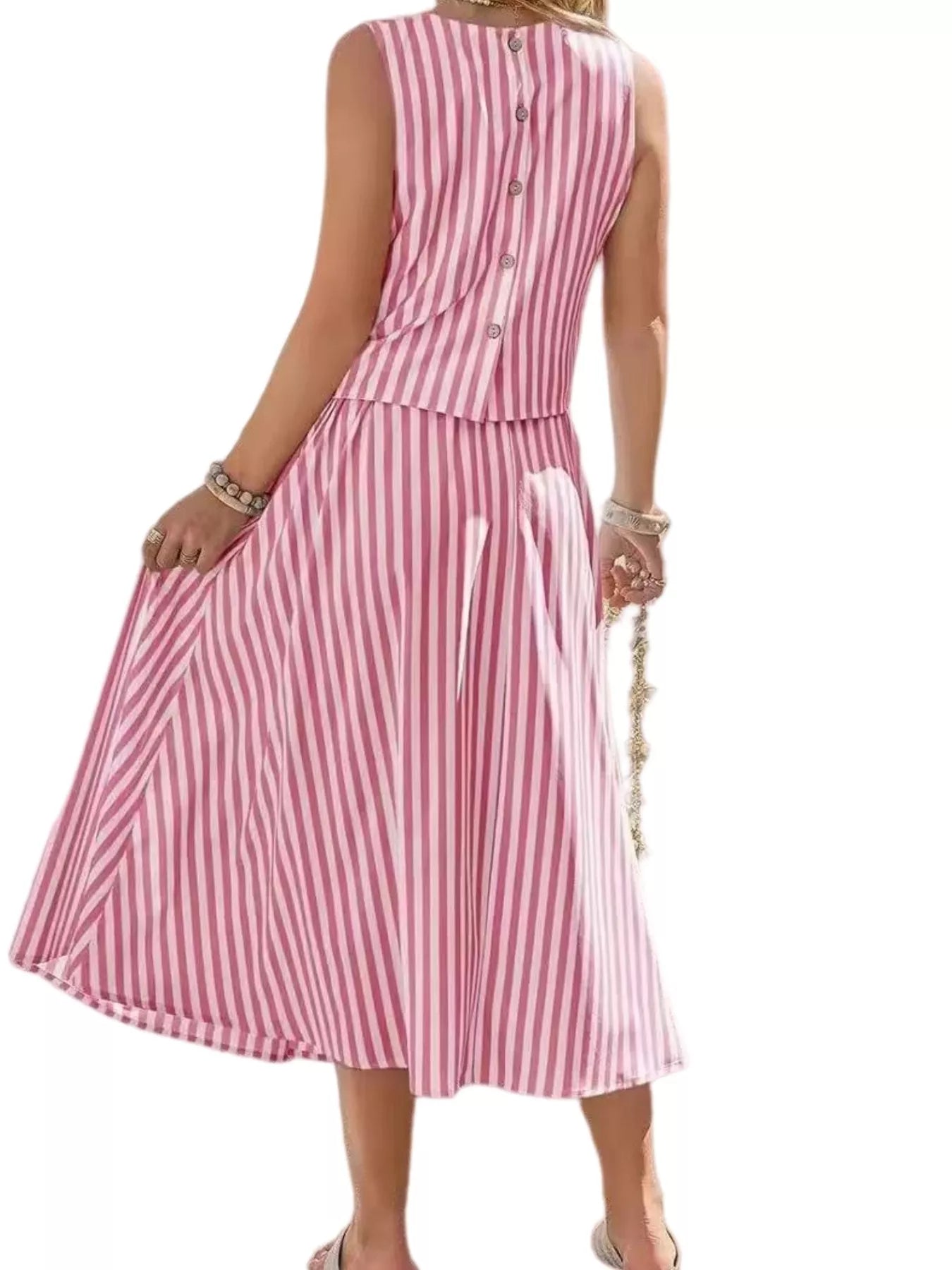 Striped Sleeveless Top and Midi Skirt Two-Piece Set