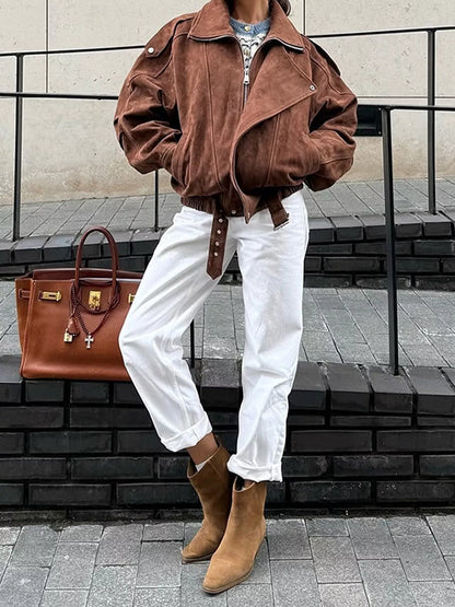 Zip Up Dropped Shoulder Moto Jacket