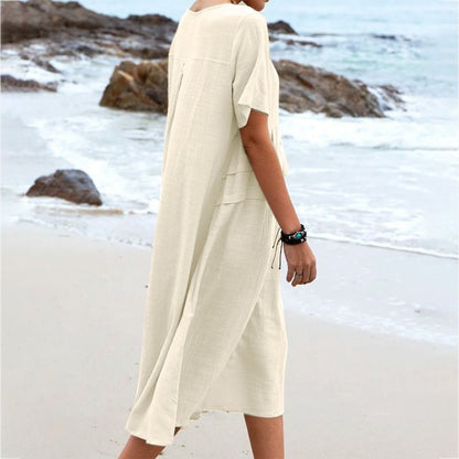 Round Neck Short Sleeves Mid-length Dress