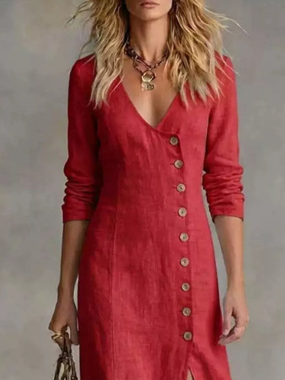Slit Button-Down Midi Dress