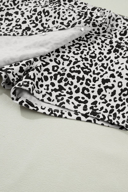 Black Leopard Print Button Overlap Denim Shorts