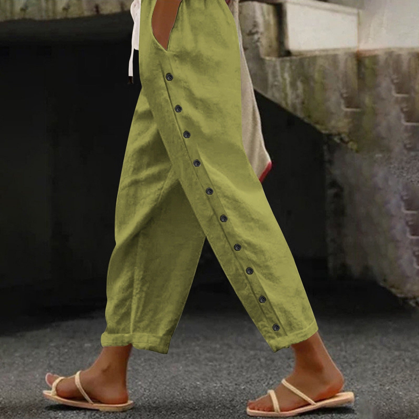 Casual Patchwork Button Pants