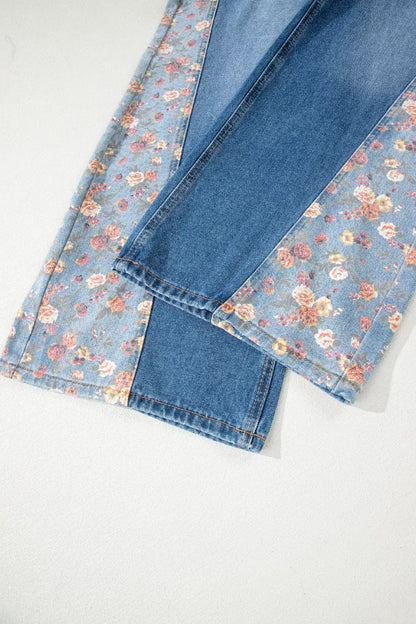 Vintage Rose Printed Pleated Loose Denim Overall