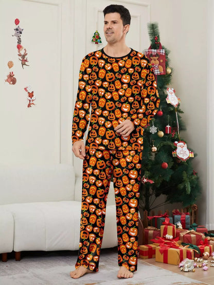 Full Size Family Matching Halloween Pumpkin Print Pajama Set Plus Size